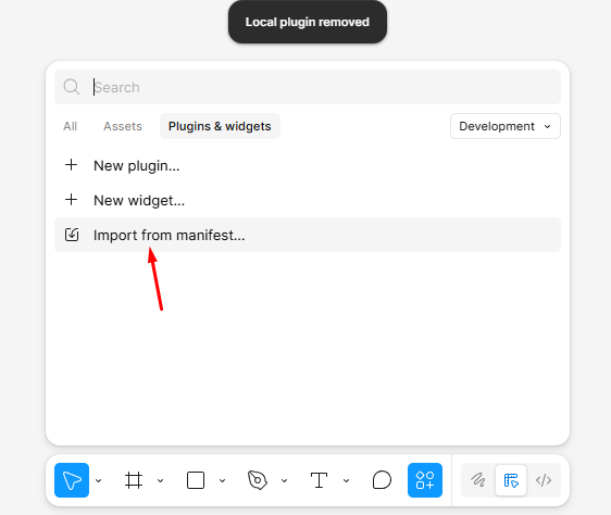 Figma Import from manifest command highlighted